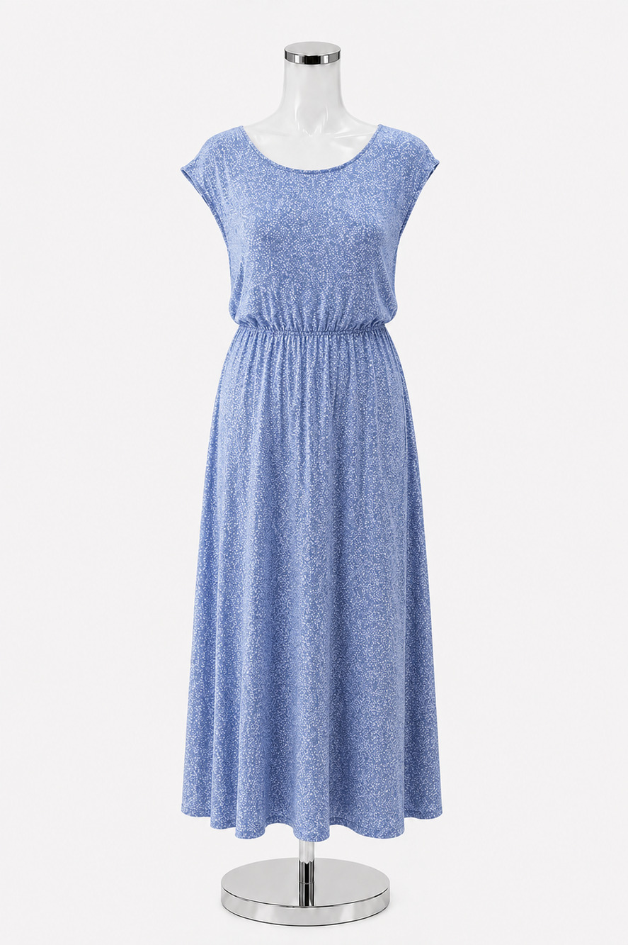 LOFT Outlet Floral Jersey Midi Dress Blue White Stretch Knit Size 12